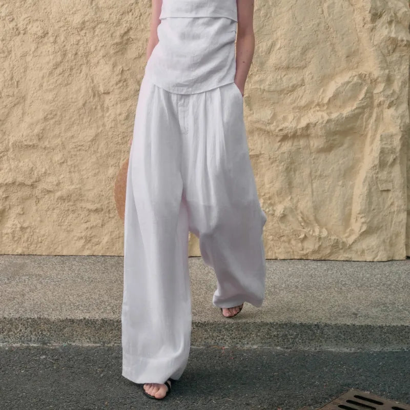The Pleated Wide Leg Linen Pant