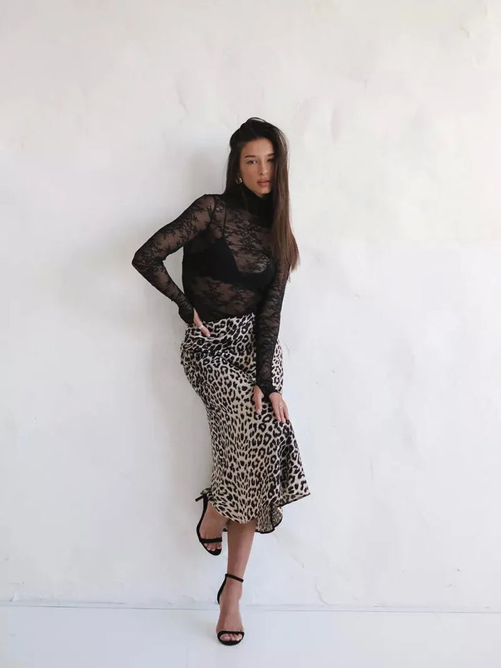Harper Satin Leopard Midi Skirt