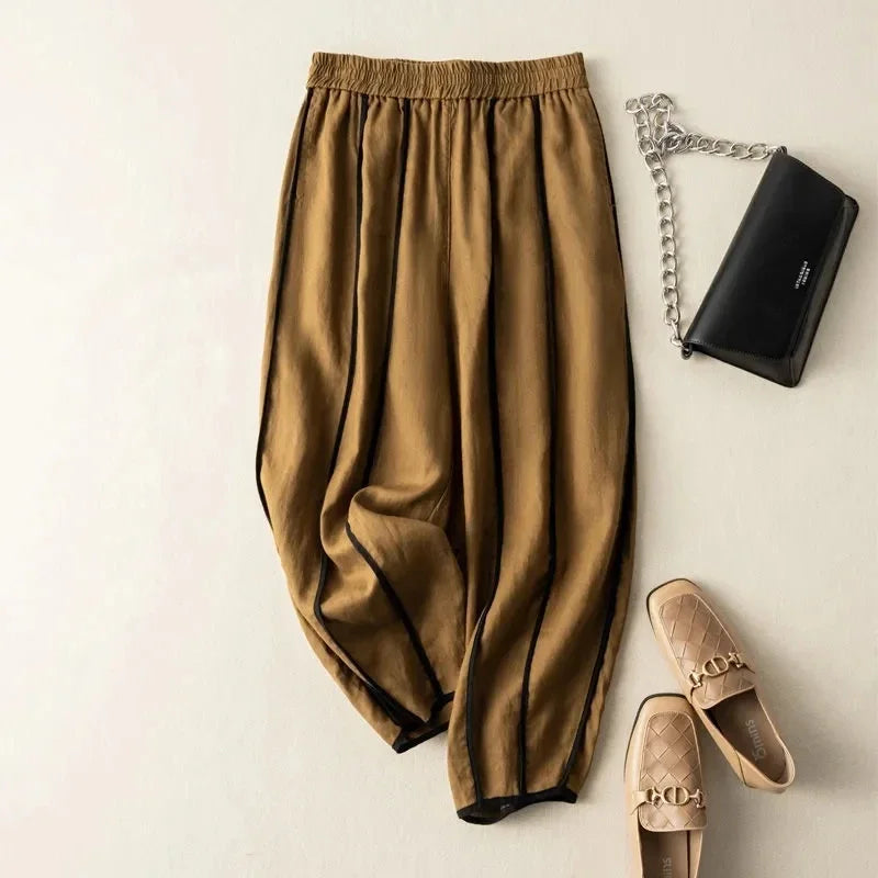 The Green Stripe Linen Wide Leg Pant