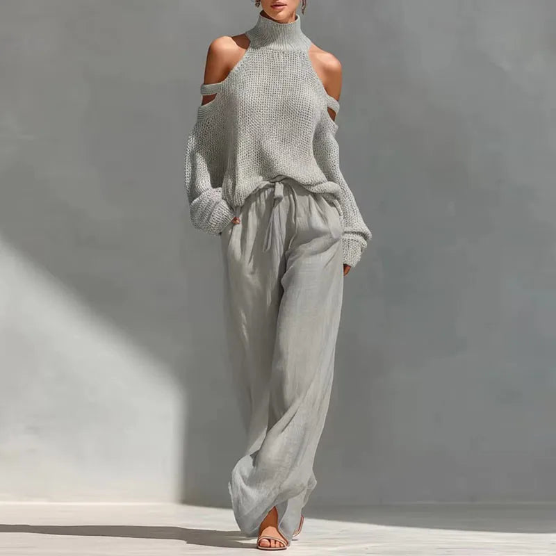 Women's Knit Sweater Wide Leg Pants Set