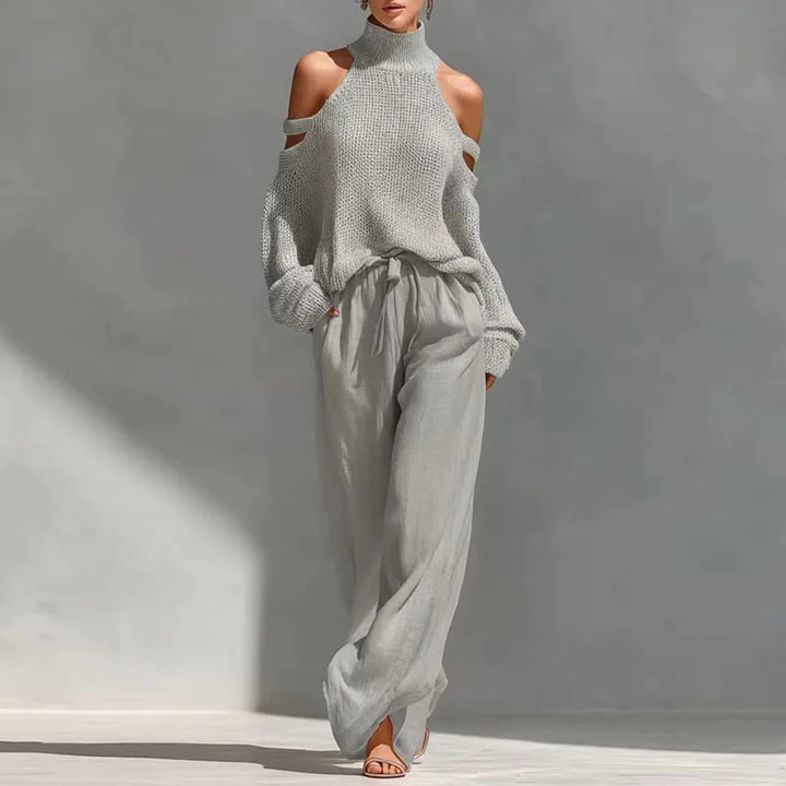 Women's Knit Sweater Wide Leg Pants Set