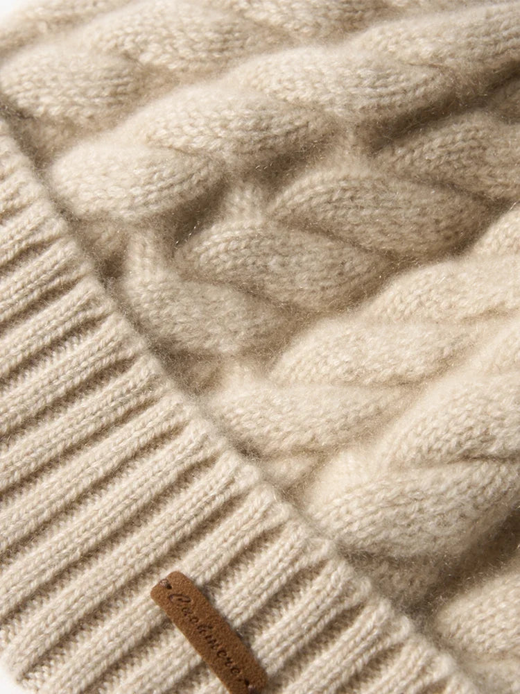 Elle Cable Cashmere Pom Beanie