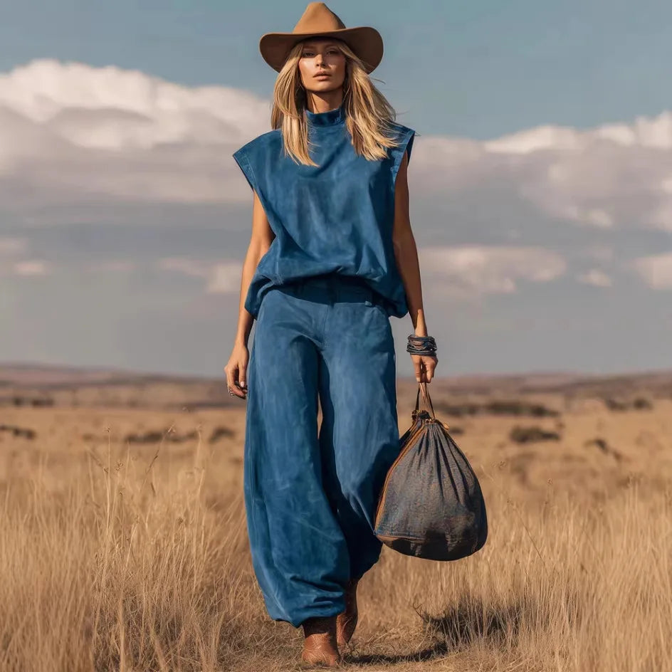 Women's Two Piece Set Sleeveless Top Wide Leg Pants