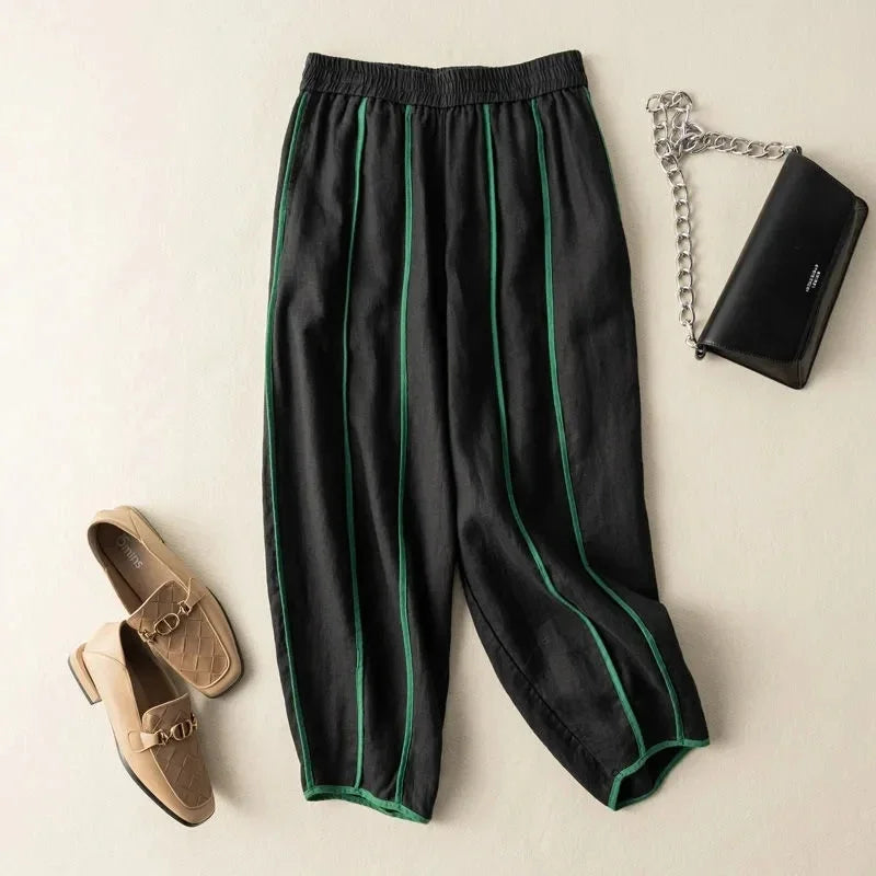 The Green Stripe Linen Wide Leg Pant