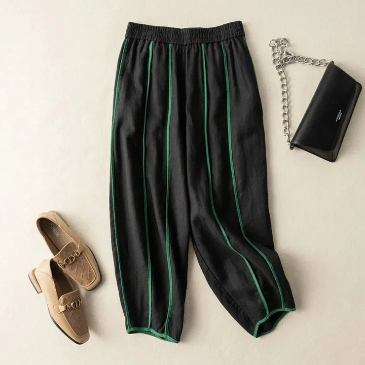 The Green Stripe Linen Wide Leg Pant