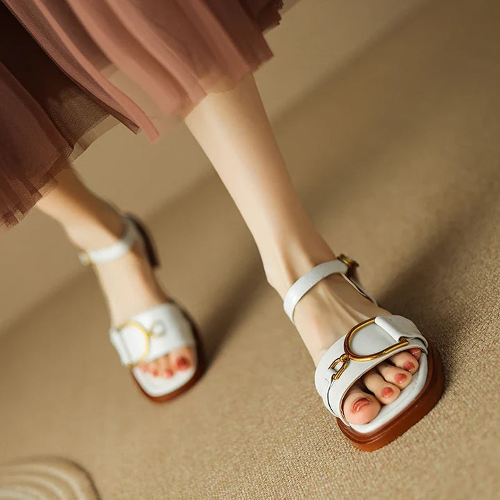 Coral Handmade Chunky Heel Sandals
