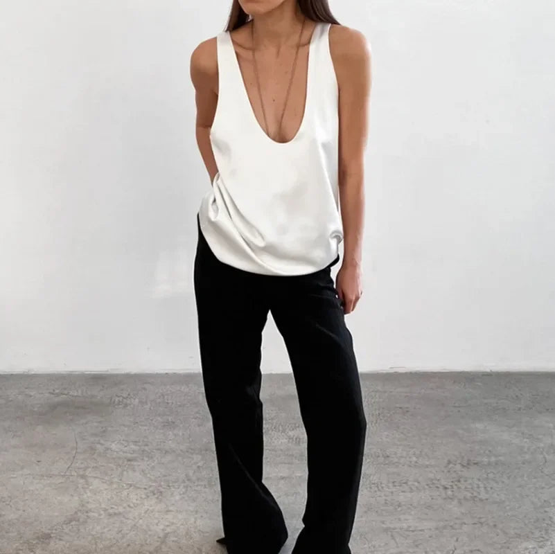 Lissia Deep Drape Satin Tank