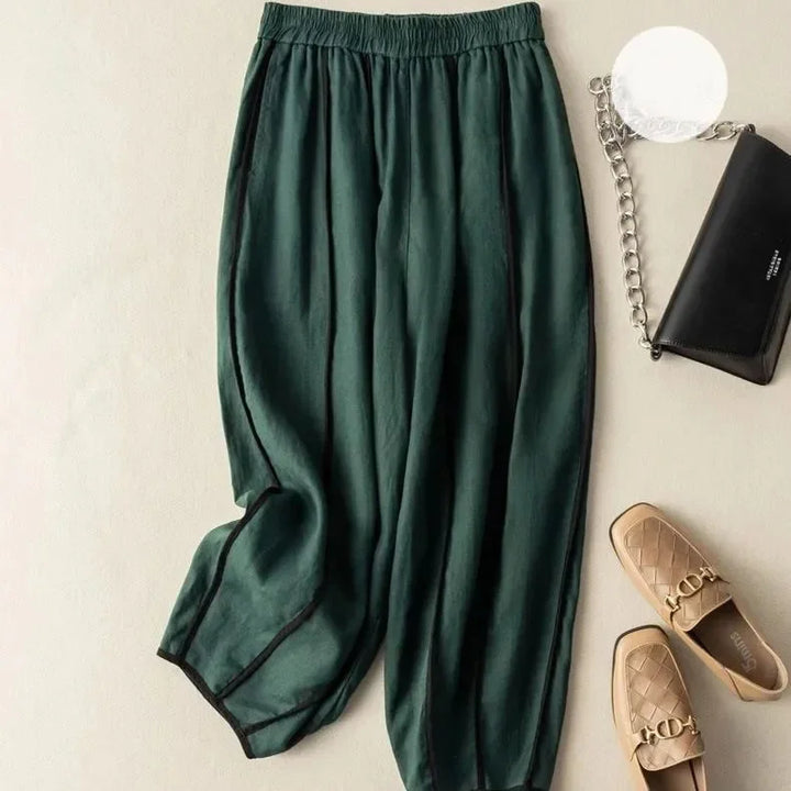 The Green Stripe Linen Wide Leg Pant