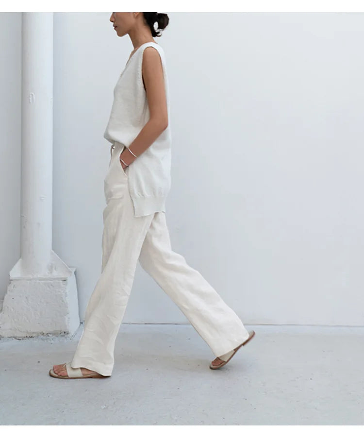 The Drawstring Straight Linen Pant