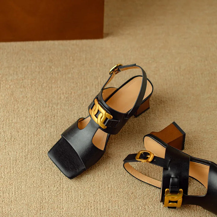 The Chain Detail Block Heel Sandal