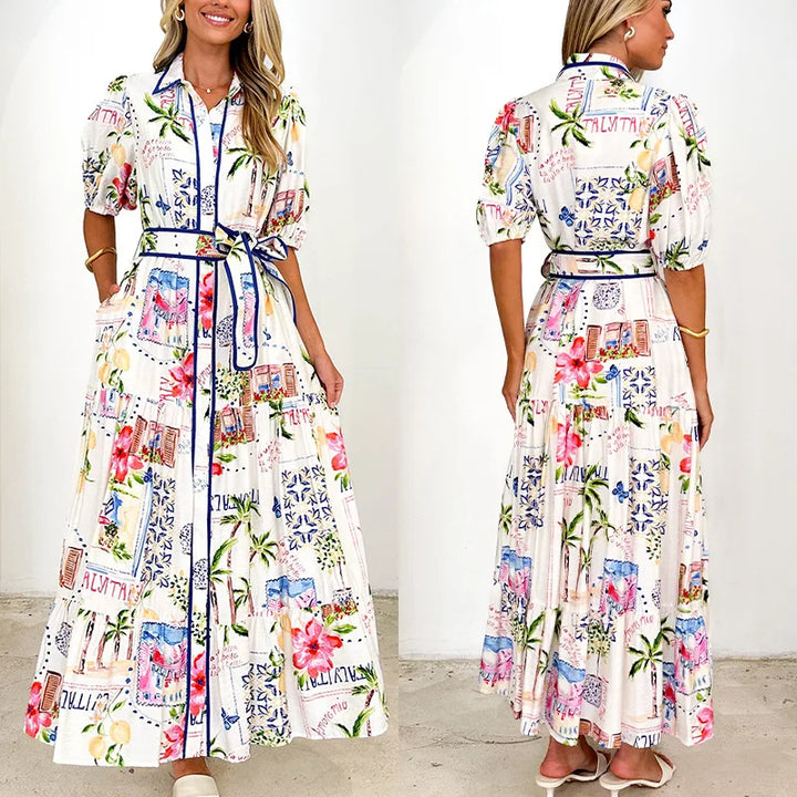 Marley | Cotton Linen Floral Tie Waist Dress