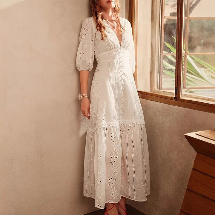 Women's Maxi Dress High Waist V-Neck