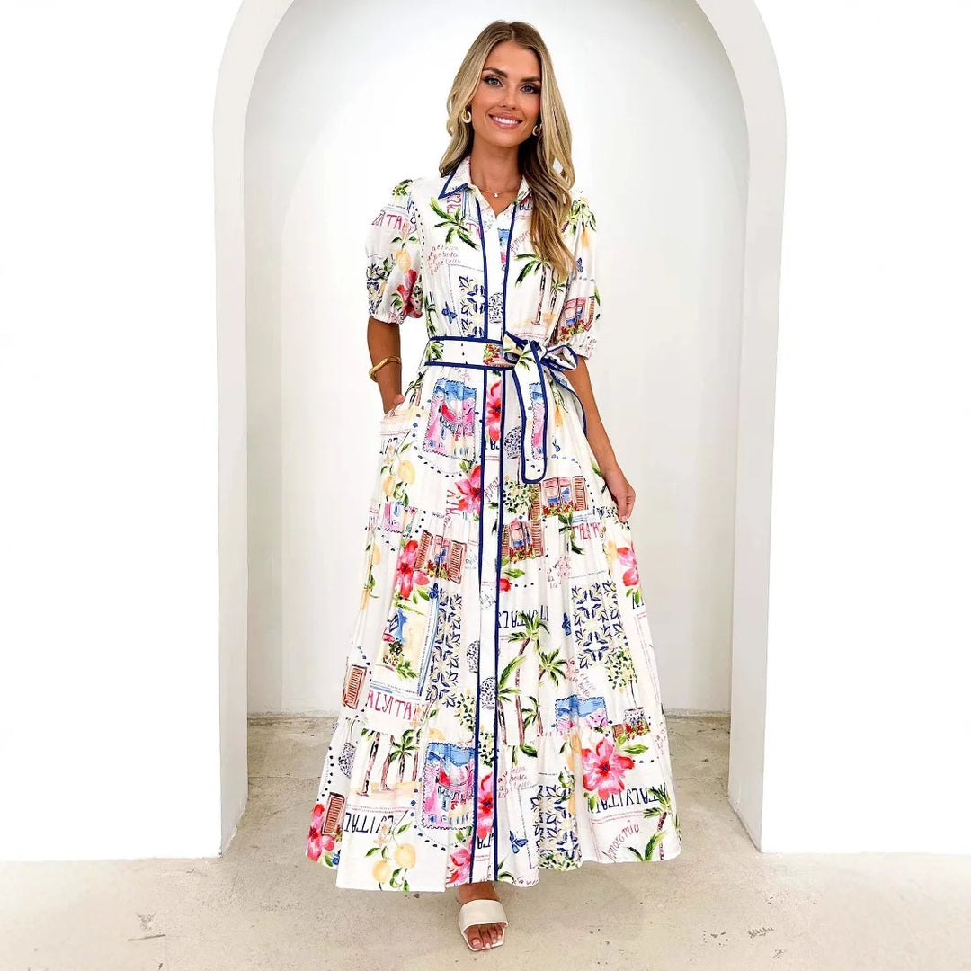 Marley | Cotton Linen Floral Tie Waist Dress