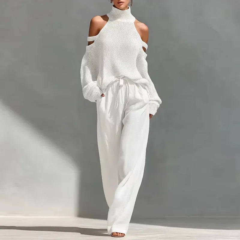 Women's Knit Sweater Wide Leg Pants Set