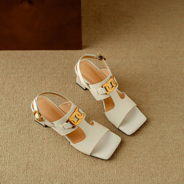 The Chain Detail Block Heel Sandal