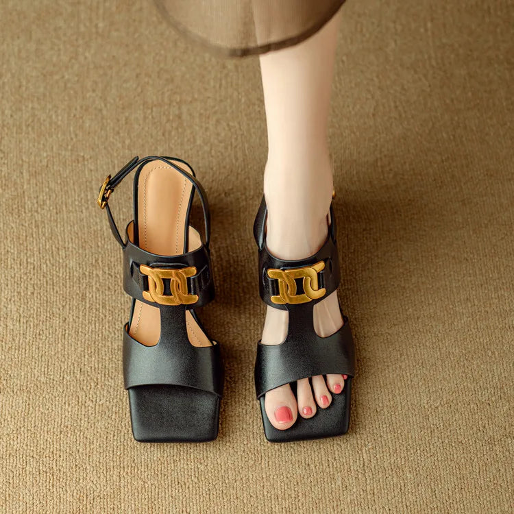 The Chain Detail Block Heel Sandal