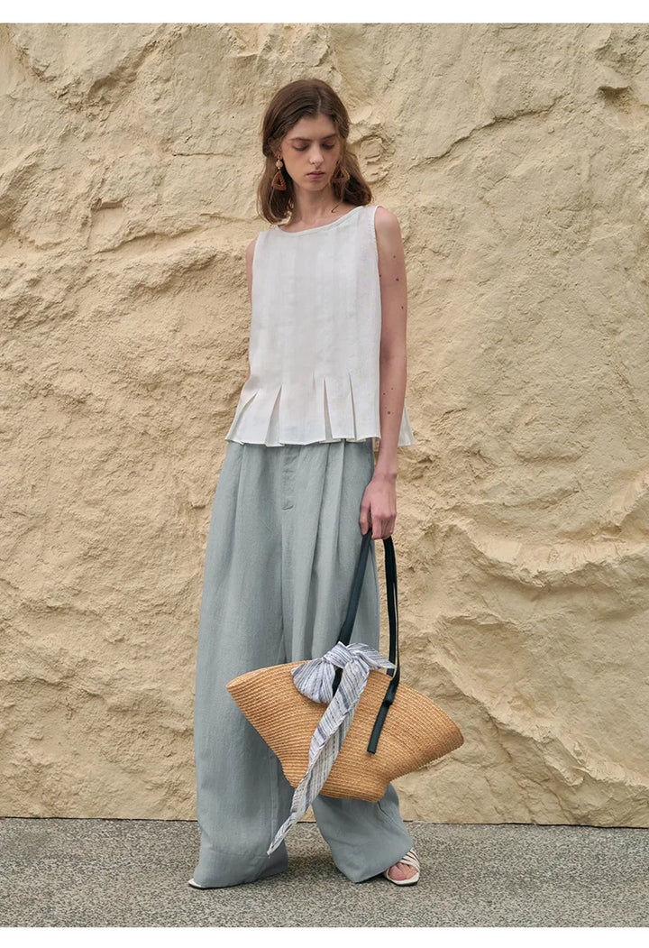 The Pleated Wide Leg Linen Pant