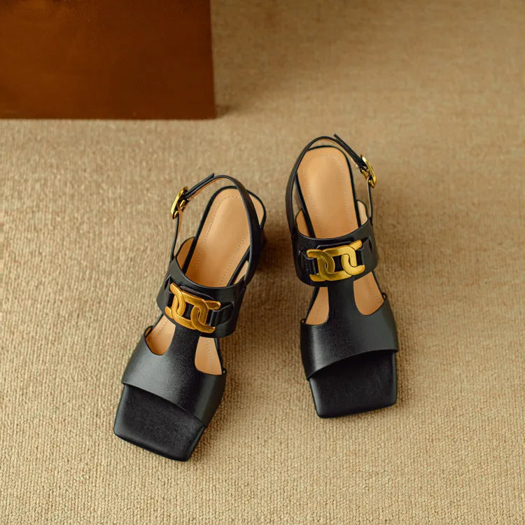 The Chain Detail Block Heel Sandal