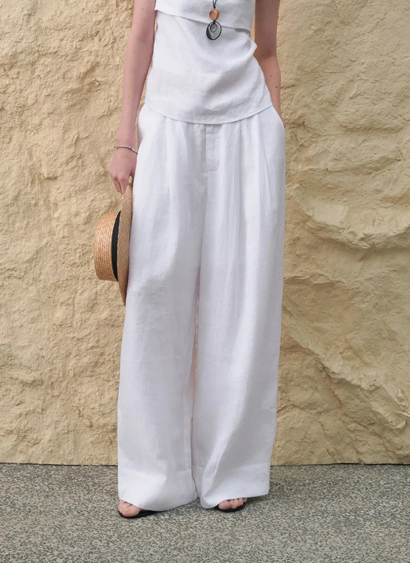 The Pleated Wide Leg Linen Pant