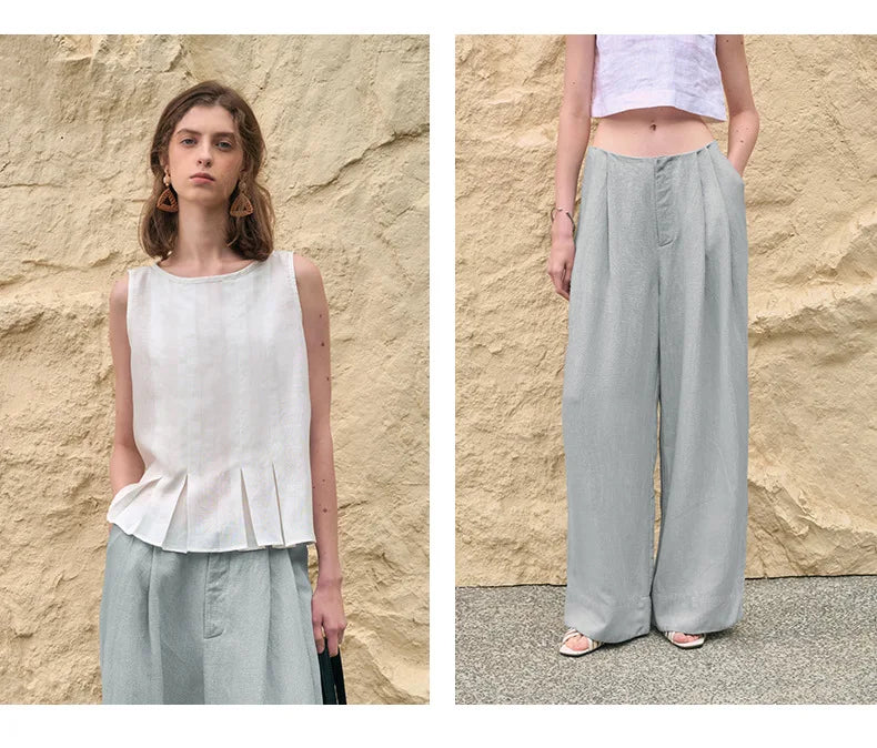 The Pleated Wide Leg Linen Pant