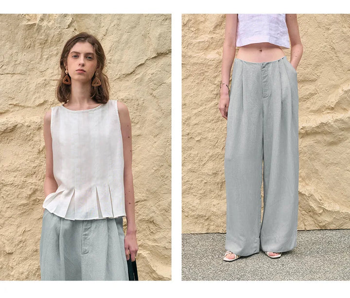 The Pleated Wide Leg Linen Pant