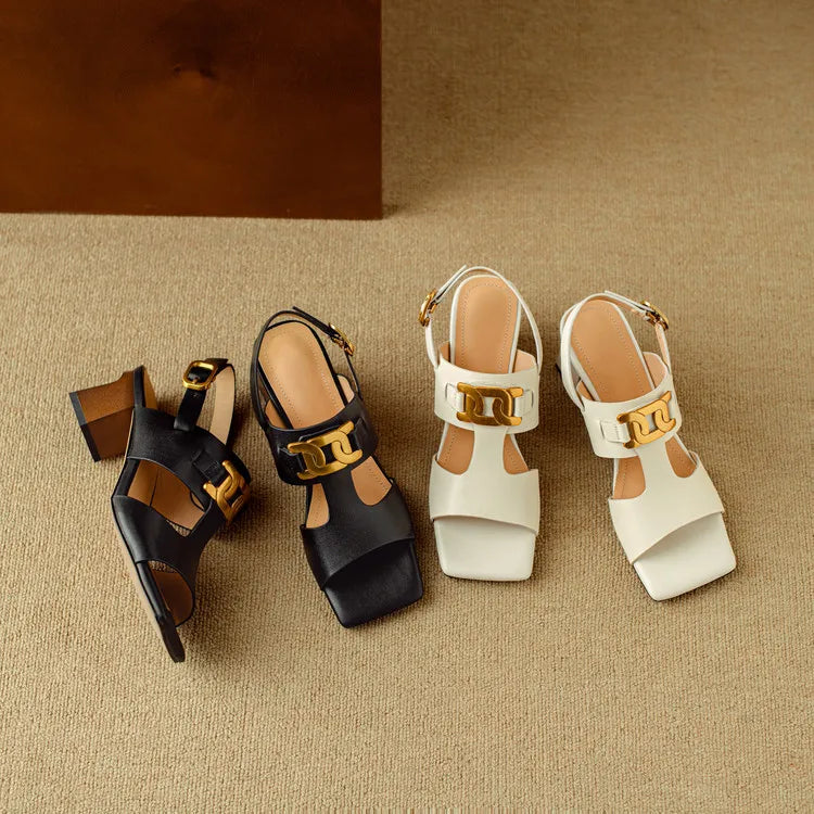 The Chain Detail Block Heel Sandal