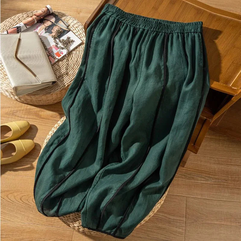 The Green Stripe Linen Wide Leg Pant