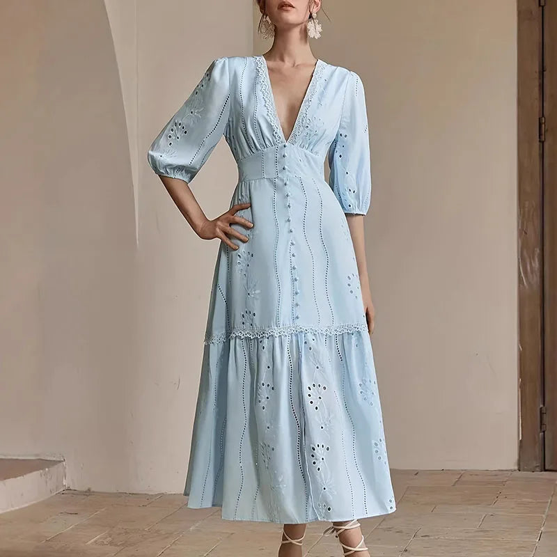 Women's Maxi Dress High Waist V-Neck