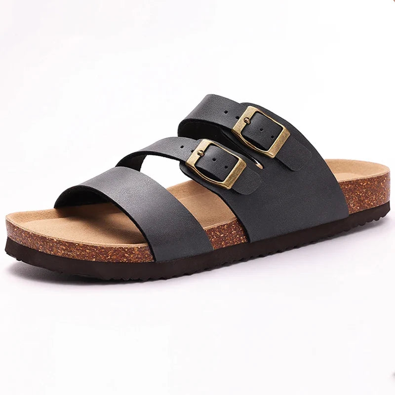 Women's Nappa Leather Orthopedic Double Buckle Slide