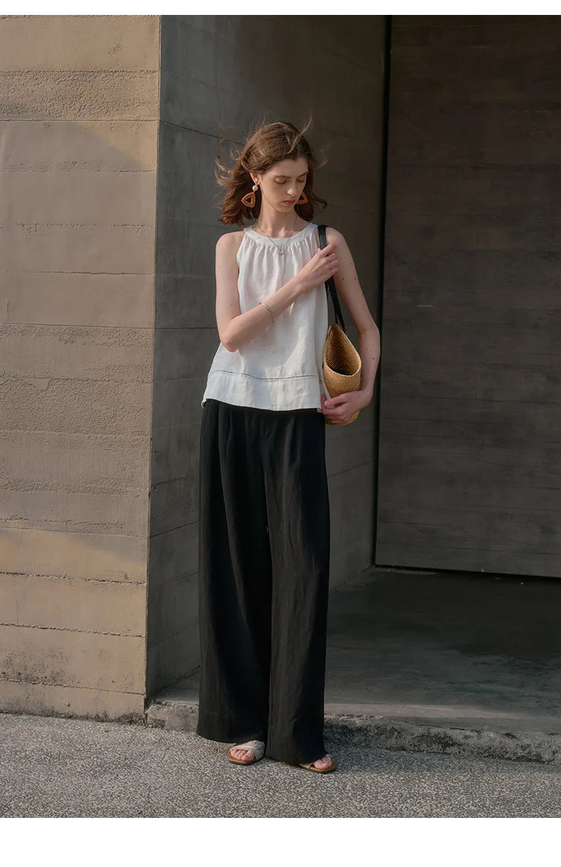 The Pleated Wide Leg Linen Pant