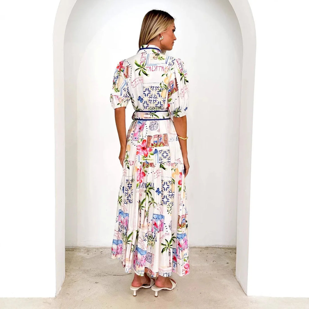 Marley | Cotton Linen Floral Tie Waist Dress