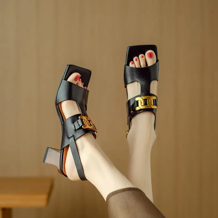The Chain Detail Block Heel Sandal