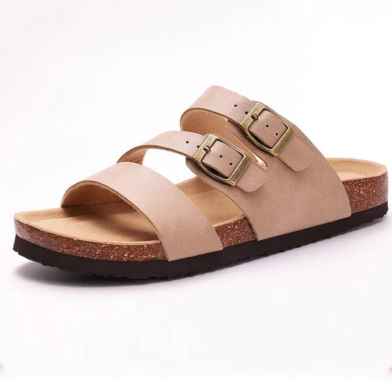 Women's Nappa Leather Orthopedic Double Buckle Slide