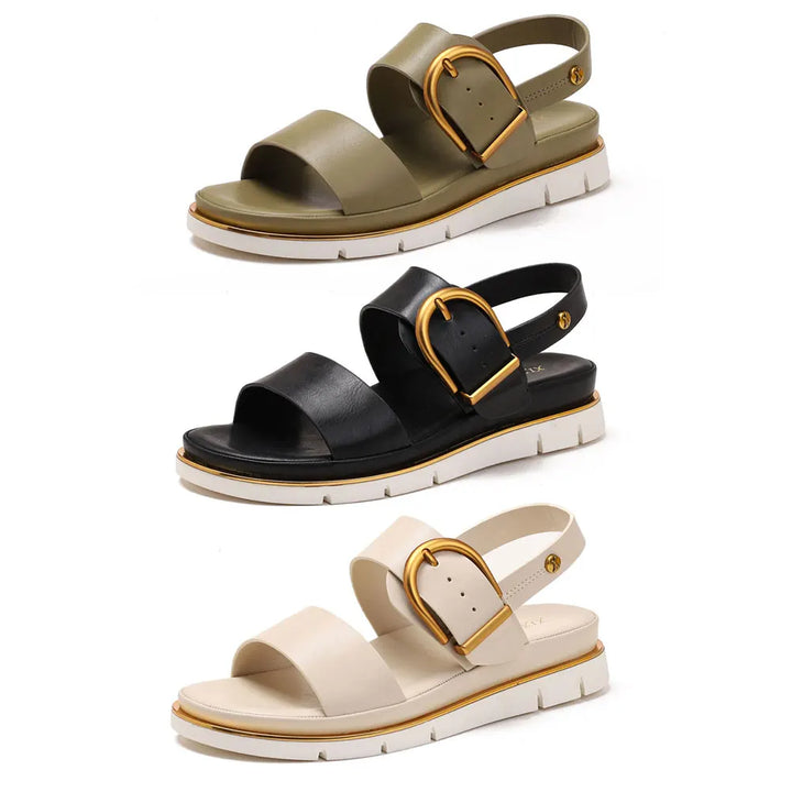 Valine Gold-Buckle Strap Sandals