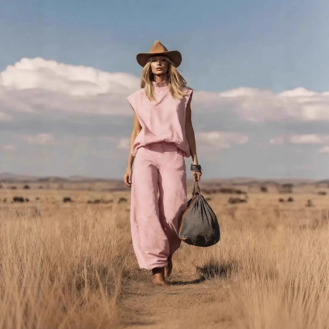 Women's Two Piece Set Sleeveless Top Wide Leg Pants