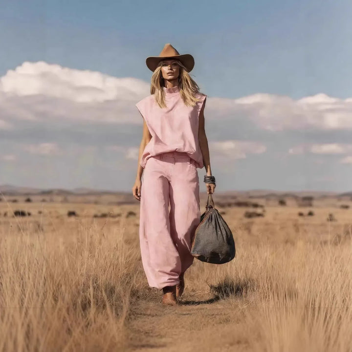 Women's Two Piece Set Sleeveless Top Wide Leg Pants