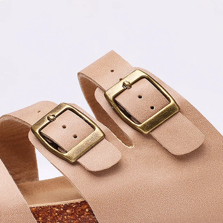 Women's Nappa Leather Orthopedic Double Buckle Slide
