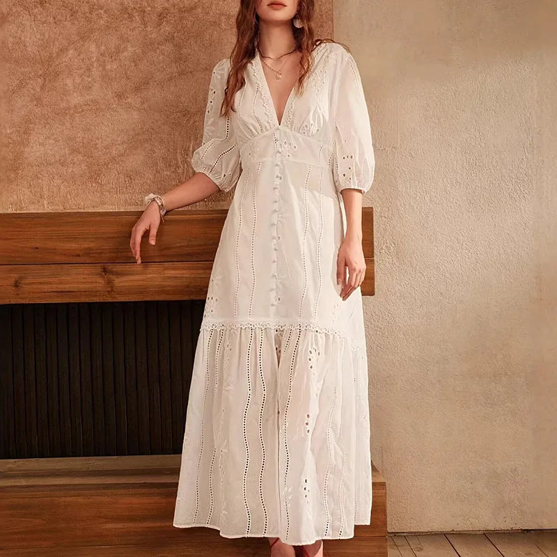 Women's Maxi Dress High Waist V-Neck