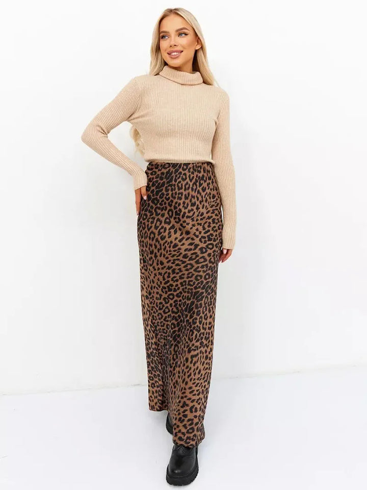 Harper Satin Leopard Midi Skirt
