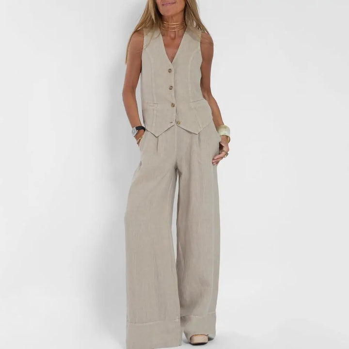 Women's Linen Two Piece Set Wide Leg Pants