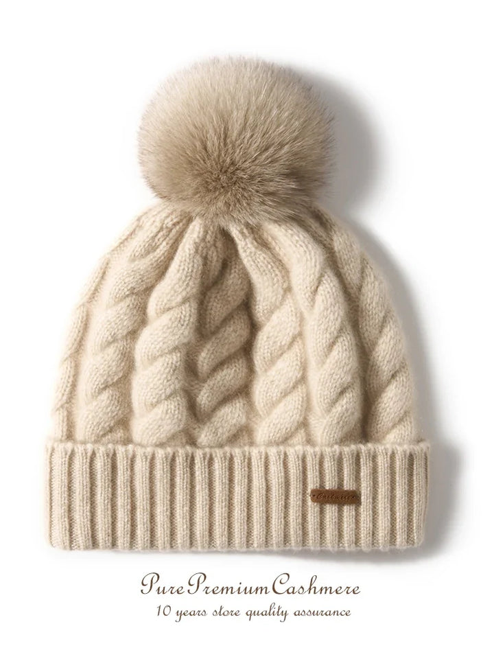 Elle Cable Cashmere Pom Beanie