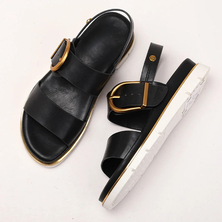 Valine Gold-Buckle Strap Sandals