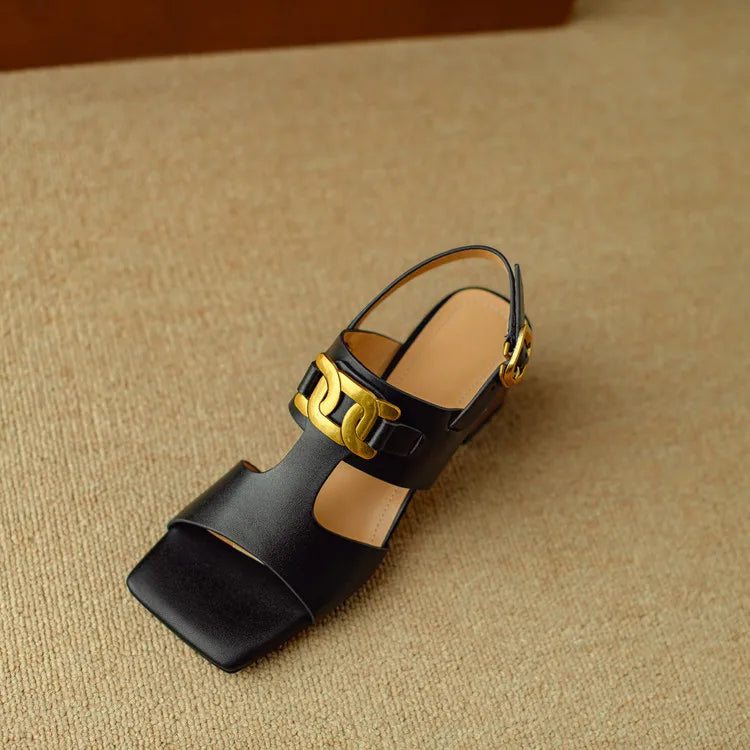 The Chain Detail Block Heel Sandal