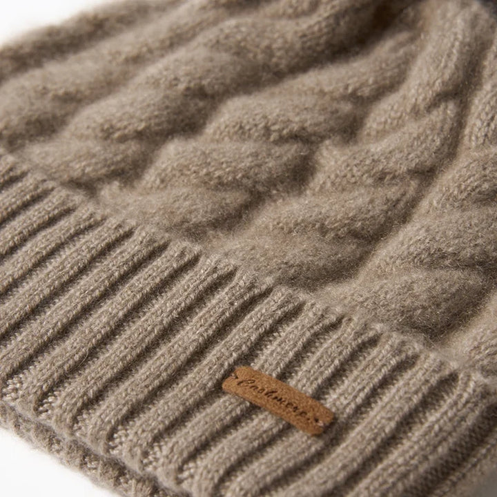 Elle Cable Cashmere Pom Beanie