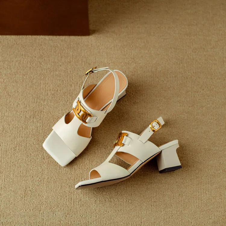 The Chain Detail Block Heel Sandal