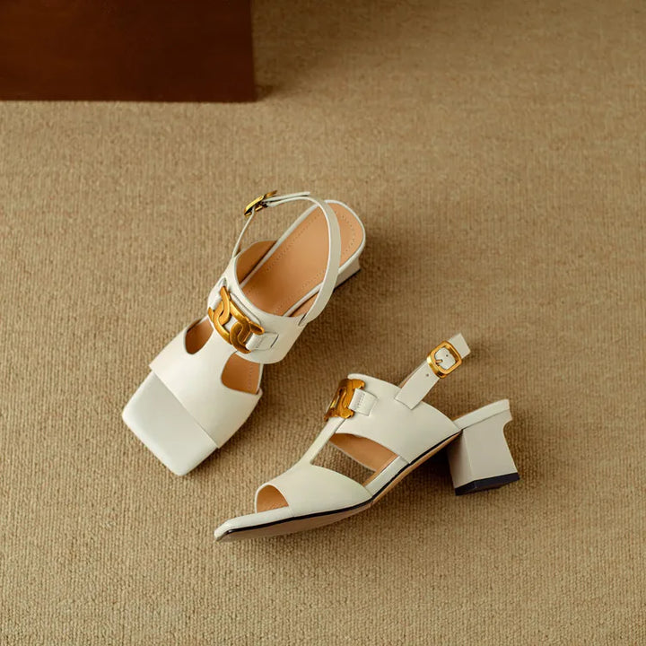 The Chain Detail Block Heel Sandal