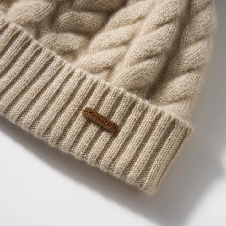 Elle Cable Cashmere Pom Beanie