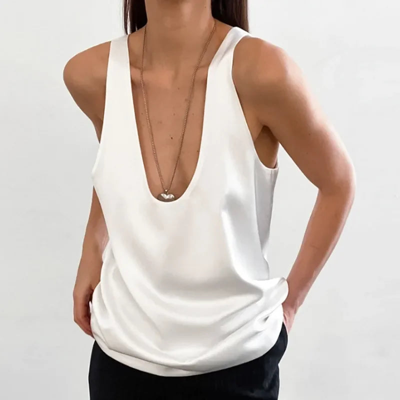 Lissia Deep Drape Satin Tank