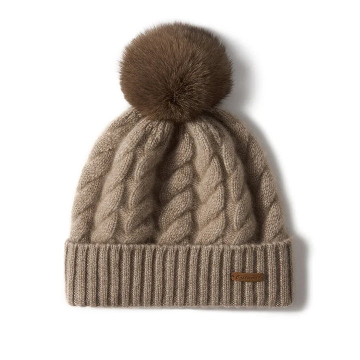 Elle Cable Cashmere Pom Beanie