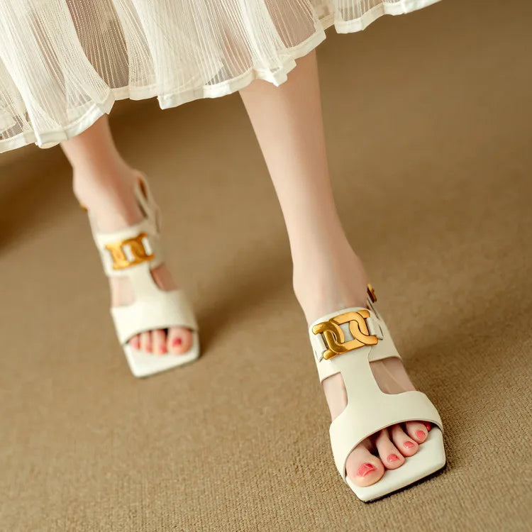 The Chain Detail Block Heel Sandal